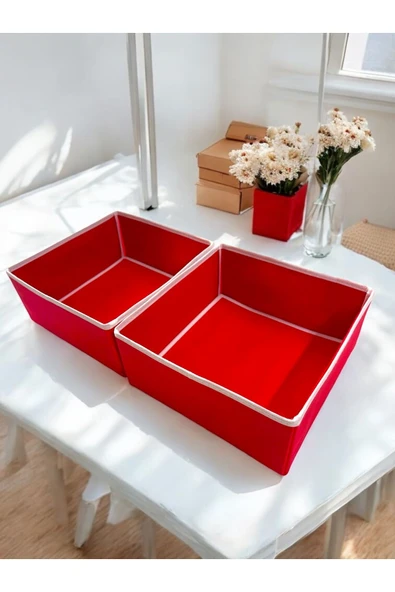 Balkan Room 2'li Kırmızı Çekmece İçi Düzenleyici Organizer Set - Çok Amaçlı Dolap İçi Kutu Seti ( 28*28*13cm ) - 2