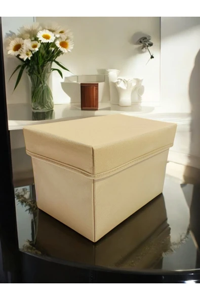 Balkan Room 2 Adet Bej Kapaklı Dolap İçi Düzenleyici Kutu Çok Amaçlı Saklama Kutusu Large 30x20x20 cm - 4