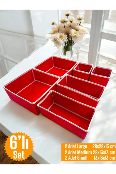 Balkan Room 6'lı Kırmızı Çekmece İçi Düzenleyici Organizer Set - Çok Amaçlı Dolap İçi Kutu Seti ürün görseli 1