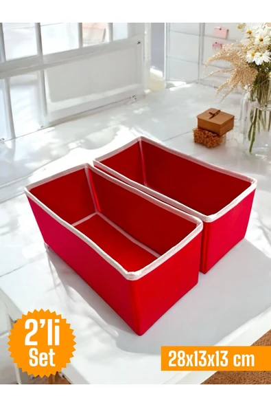 Balkan Room 2'li Kırmızı Çekmece İçi Düzenleyici Organizer Set - Çok Amaçlı Dolap İçi Kutu Seti ( 28*13*13cm ) ürün görseli 1
