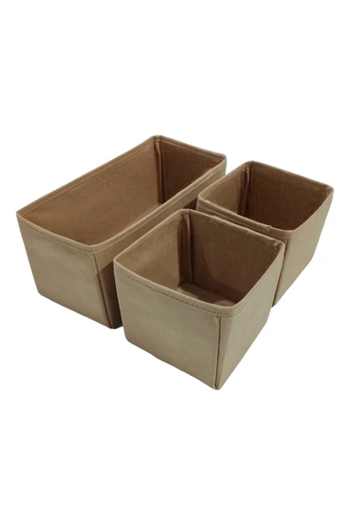 Balkan Room 3'lü Bej Çekmece Içi Düzenleyici Organizer Set - Çok Amaçlı Dolap Içi Kutu Seti ürün görseli 1