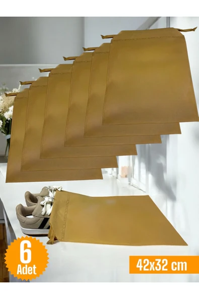 Balkan Room 6 Adet Bej Büzgülü Ayakkabı Saklama Çantası Seyahat Hurcu Çok Amaçlı Dolap Çekmece Valiz Düzenleyici ürün görseli 1