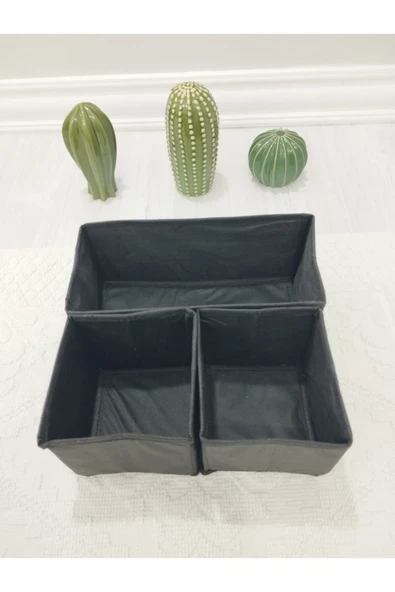 Balkan Room 3'lü Siyah Çekmece Içi Düzenleyici Organizer Set - Çok Amaçlı Dolap Içi Kutu Seti - 4