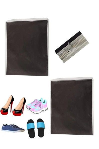 Balkan Room 2 Adet Siyah Ayakkabı Saklama Çantası Seyahat Hurcu Çok Amaçlı Fermuarlı Çekmece Valiz Düzenleyici - Resim 6
