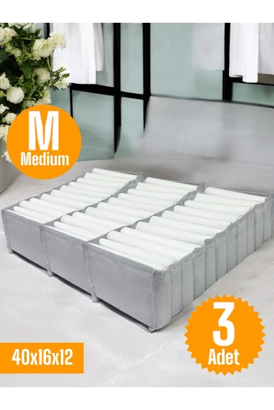 Balkan Room 3 Adet Gri Akordiyon Tipi Medium 11 Gözlü Çekmece Içi Düzenleyici Dolap Organizer Seti 40x16x12 Cm ürün görseli 1