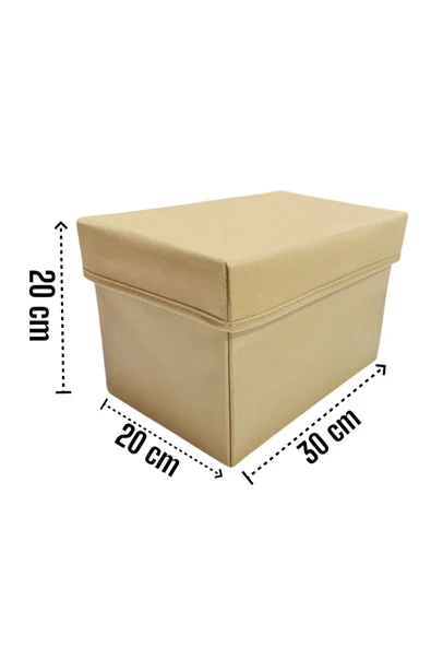 Balkan Room 2 Adet Bej Kapaklı Dolap İçi Düzenleyici Kutu Çok Amaçlı Saklama Kutusu Large 30x20x20 cm - 3