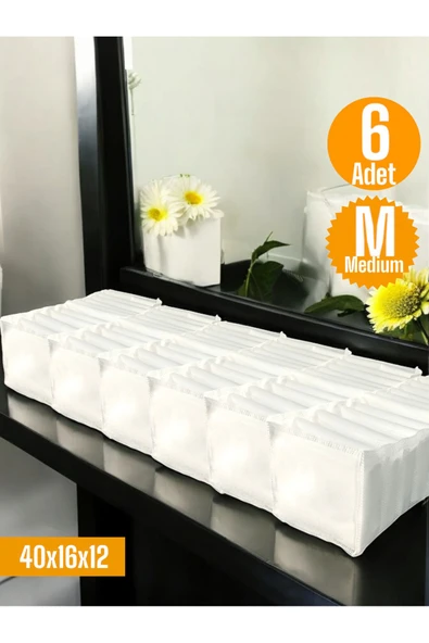 Balkan Room 6 Adet Beyaz Akordiyon Tipi Medium 11 Gözlü Çekmece İçi Düzenleyici Dolap Organizer Seti 40x16x12 cm ürün görseli