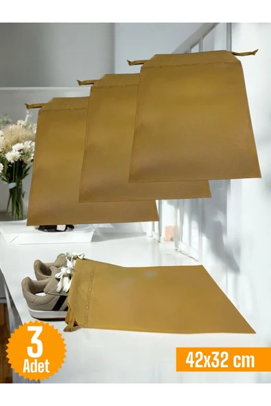 Balkan Room 3 Adet Bej Büzgülü Ayakkabı Saklama Çantası Seyahat Hurcu Çok Amaçlı Dolap Çekmece Valiz Düzenleyici ürün görseli 1