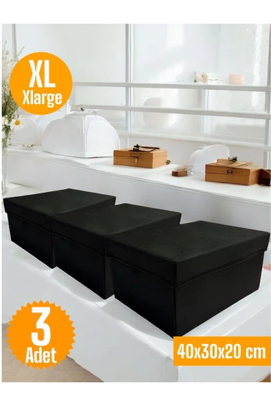 Balkan Room 3 Adet Kapaklı Dolap İçi Düzenleyici Kutu Çok Amaçlı Saklama Kutusu XLarge 40x30x20 cm