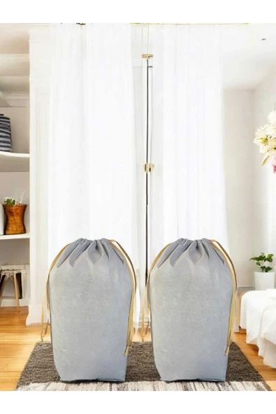 Balkan Room Gri Büzgülü Hurç 2'li Set Large 72x62 cm - Taşınma Çantası - Yorgan Yastık Çamaşır Saklama Torbası