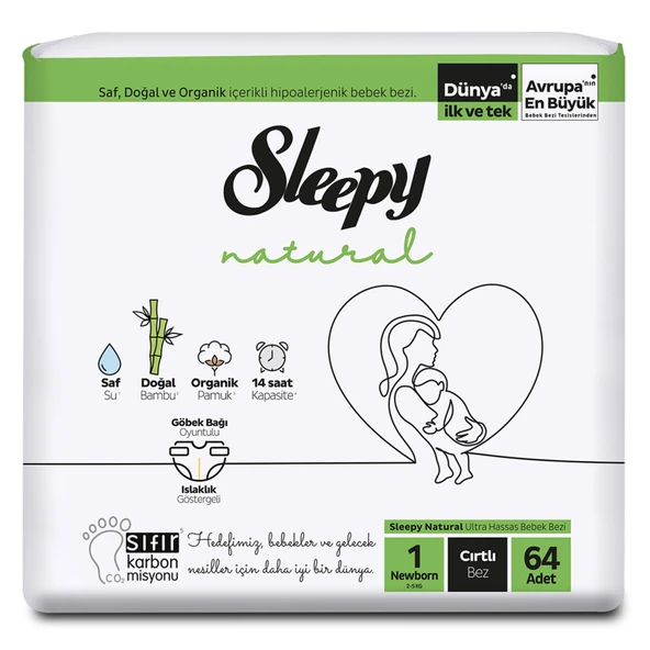 Sleepy Natural Jumbo Paket 1 Beden Yenidoğan 2-5 Kg 64'lü ürün görseli