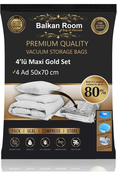 Balkan Room Vakum Hurcu 4’lü Maxi Gold Set Vakumlu Hurç Vakumlu Poşet