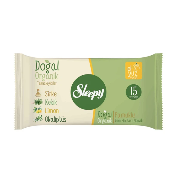 Sleepy Doğal Organik Pamuklu Islak Cep Mendili 3X15'li