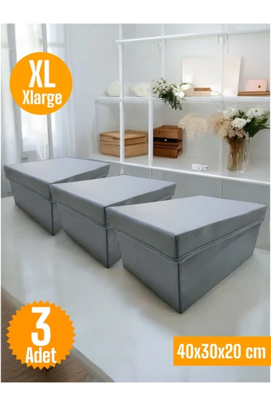 Balkan Room 3 Adet Kapaklı Dolap İçi Düzenleyici Kutu Çok Amaçlı Saklama Kutusu XLarge 40x30x20 cm - 9