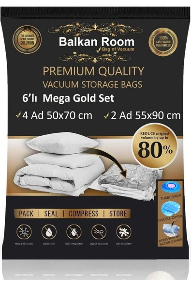 Balkan Room Vakum Hurcu 6'lı Mega Gold Set Vakumlu Hurç Vakumlu Poşet