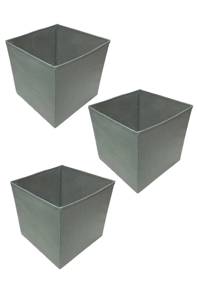 Balkan Room 3 Adet Gri Çok Amaçlı Dolap Düzenleyici Kutu Dekoratif Saklama Kutusu Raf Organizer Large