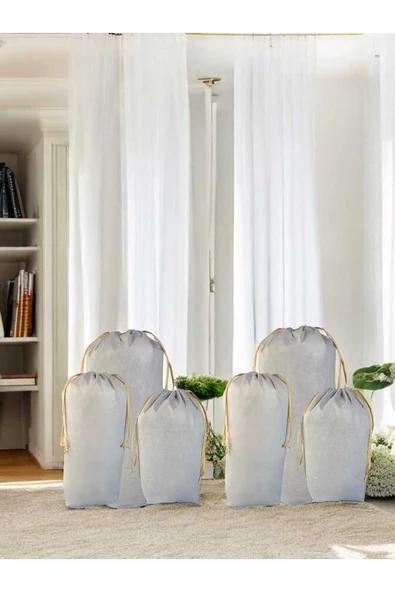 Balkan Room Gri Büzgülü Hurç 6'lı Set - 2XXL ,2XL, 2L - Taşınma Çantası - Yorgan Yastık Çamaşır Saklama Torbası