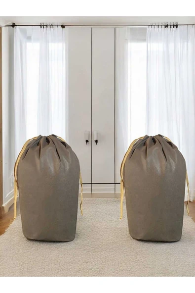 Balkan Room Kahverengi Büzgülü Hurç 2'li Set L 72x62cm - Taşınma Çantası - Yorgan Yastık Çamaşır Saklama Torbası