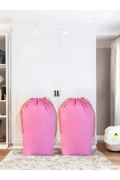 Balkan Room Pembe Büzgülü Hurç 2'li Set Large 72x62 cm - Taşınma Çantası -Yorgan Yastık Çamaşır Saklama Torbası