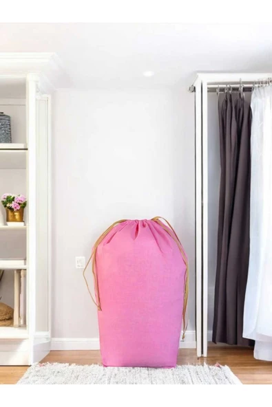 Balkan Room Pembe Büzgülü Hurç Large 72x62 cm - Taşınma Çantası - Yorgan Yastık Çamaşır Saklama Torbası
