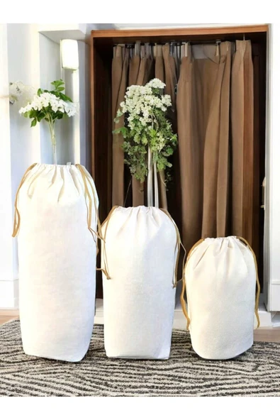 Balkan Room Beyaz Büzgülü Hurç 3'lü Set - XXL ,XL, L - Taşınma Çantası - Yorgan Yastık Çamaşır Saklama Torbası