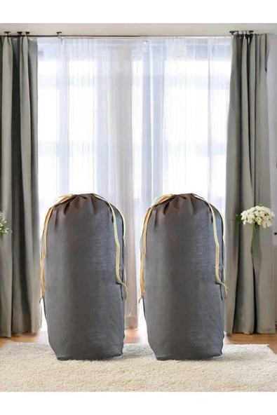 Balkan Room Kahverengi Büzgülü Hurç 2'li Set XL 86x62cm - Taşınma Çantası -Yorgan Yastık Çamaşır Saklama Torbası