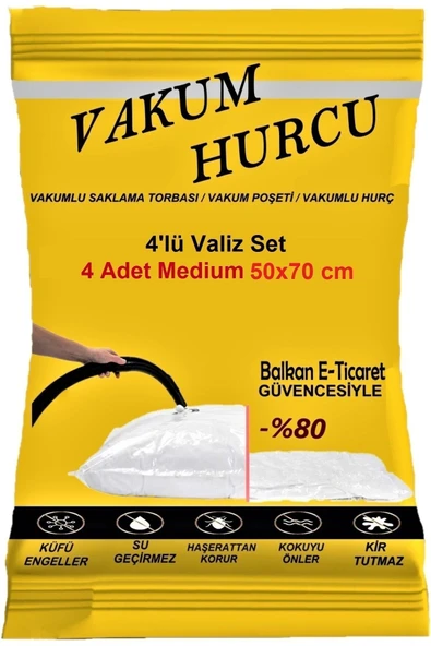 Balkan Room Vakum Hurcu 4'lü Valiz Set Medium 50x70 Cm Vakumlu Hurç - Vakumlu Poşet -