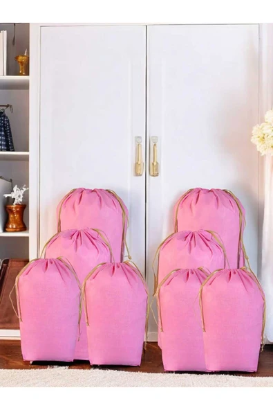Balkan Room Pembe Büzgülü Hurç 8'li Set - 2XXL ,2XL, 4L - Taşınma Çantası -Yorgan Yastık Çamaşır Saklama Torbası