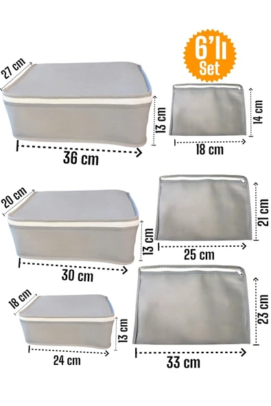 Balkan Room 6'lı Gri Valiz Düzenleyici , Bavul Içi Düzenleyici Organizer Set - 3