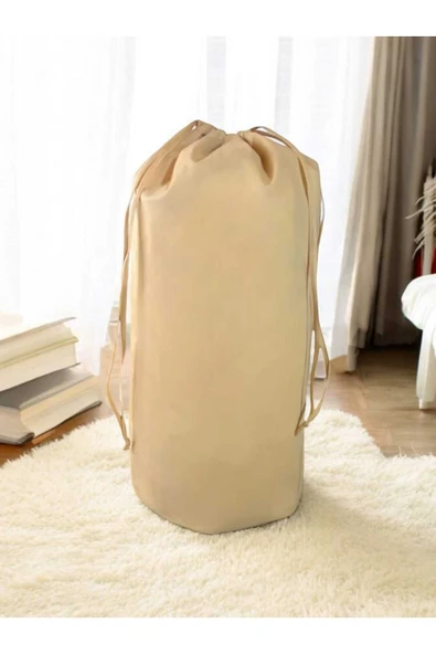 Balkan Room Bej Büzgülü Hurç XLarge 86x62 cm - Taşınma Çantası - Yorgan Yastık Çamaşır Saklama Torbası