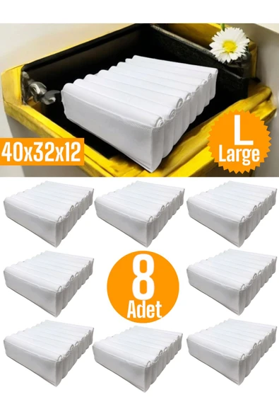 Balkan Room 8 Adet Beyaz Akordiyon Tipi Large 8 Gözlü Çekmece İçi Düzenleyici Dolap Organizer Seti 40x32x12 cm ürün görseli 1