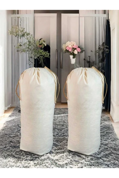 Balkan Room Krem Büzgülü Hurç 2'li Set XXLarge 104x62 cm -Taşınma Çantası- Yorgan Yastık Çamaşır Saklama Torbası ürün görseli