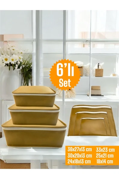 Balkan Room 6'lı Bej Valiz Düzenleyici , Bavul Içi Düzenleyici Organizer Set