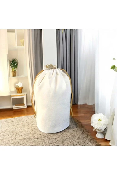 Balkan Room Beyaz Büzgülü Hurç Large 72x62 cm - Taşınma Çantası - Yorgan Yastık Çamaşır Saklama Torbası