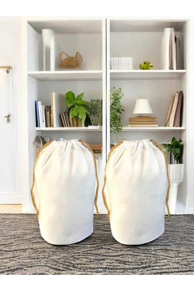 Balkan Room Beyaz Büzgülü Hurç 2'li Set Large 72x62 cm - Taşınma Çantası - Yorgan Yastık Çamaşır Saklama Torbası