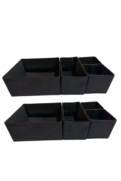 Balkan Room 8'li Siyah Çekmece Içi Düzenleyici Organizer Set - Çok Amaçlı Dolap Içi Kutu Seti