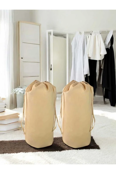 Balkan Room Bej Büzgülü Hurç 2'li Set XLarge 86x62cm - Taşınma Çantası - Yorgan Yastık Çamaşır Saklama Torbası ürün görseli 1