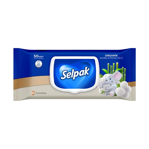 Selpak Organik Bambu Özlü  Pamuk Özlü Islak Mendil 50'li