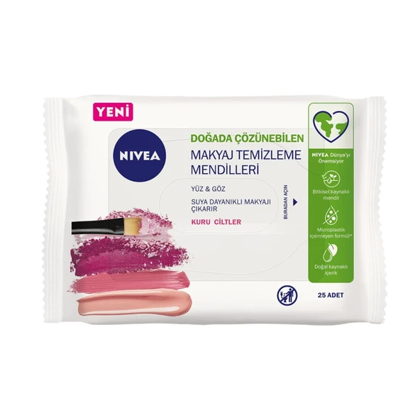 NIVEA 3'ü1 Arada Canlandırıcı Makyaj Temizleme Mendilleri, Normal ve Karma Ciltler, 25 Adet