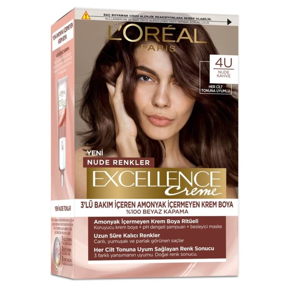 L’Oréal Paris Excellence Creme Nude Renkler Saç Boyası – 4U Nude Kahve ürün görseli