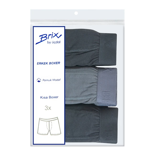 Brix Modal Erkek 3'lü Kısa Boxer M