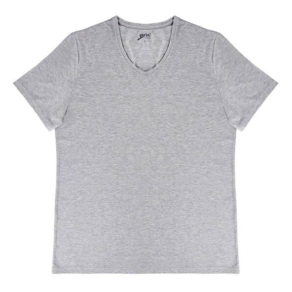 Brix Erkek Elastan V Yaka Tshirt Gri L
