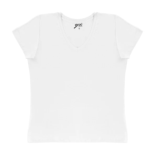Brix Kadın Viskon V Yaka Tshirt Beyaz S