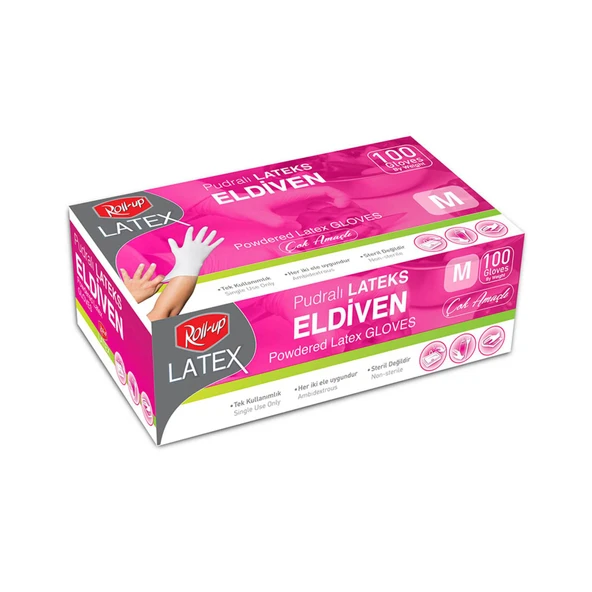 Roll-Up Pudralı Latex Medium Eldiven 100'lü