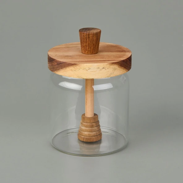 Akasya Kapaklı Kavanoz - Kahverengi / Şeffaf - 450 ml ürün görseli 1