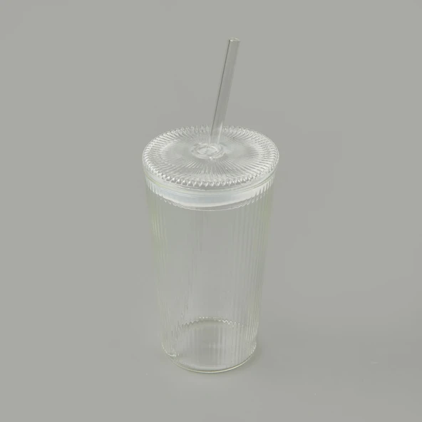 Cam Köşeli Pipetli Bardak - Şeffaf - 1 lt - 3