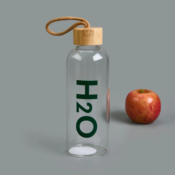 Kılıflı Bambu Kapaklı H2O Cam Matara - Şeffaf / Açık Kahverengi - 800 ml - 2