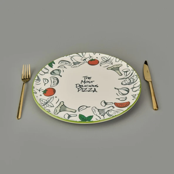 Kitchen Gourmet The Most Delicious Pizza Tabağı - Krem / Siyah - 30 cm - 2