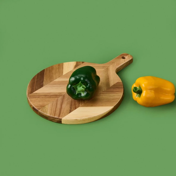 Akasya Yuvarlak Kesim Tahtası - Kahverengi - 30 cm - 2