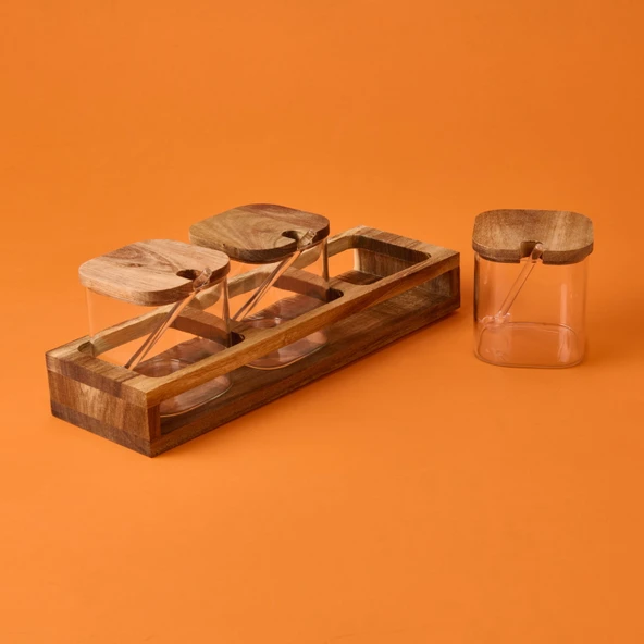 Akasya Cam Baharatlık Seti - Kahverengi / Şeffaf - 3